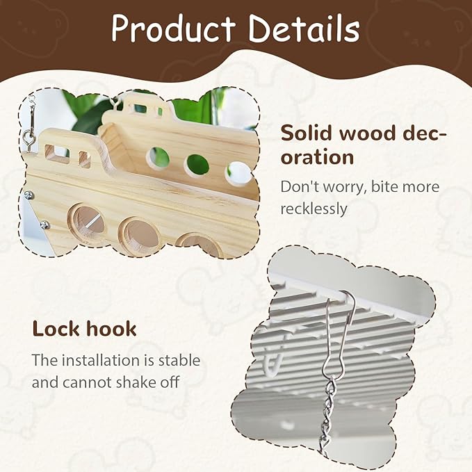 Natural Wood Chinchilla Toy Hammock for Cage Swing, Hanging Chinchilla Bed, Wooden Toys and Cage Accessories, Hut Ledges and Resting Areas for Indoor Habitat Enrichment
