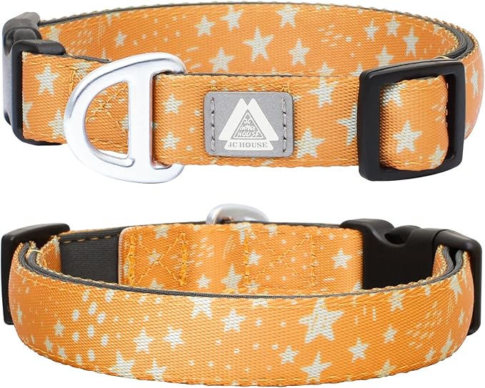 Fall Dog Collar, Cute Star Pattern Brown Collars for Girl & Boy,Reflective,Soft Padded Neoprene,Fully Adjustable,Durable & Lightweight Medium Dog Collar, (Star, M)