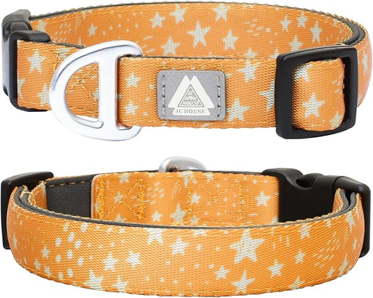Fall Dog Collar, Cute Star Pattern Brown Collars for Girl & Boy, Reflective,Soft Padded Neoprene,Fully Adjustable,Durable & Lightweight Small Dog Collar, (Star, S)