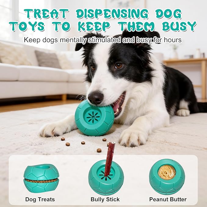 Treat Dispensing Dog Toys & Bully Stick Holder, Durable Natural Rubber Chew Toys for Aggressive Chewers, Large/Medium Dogs, Interactive Puzzle to Relieve Boredom, Choking Prevention, Dishwasher Safe