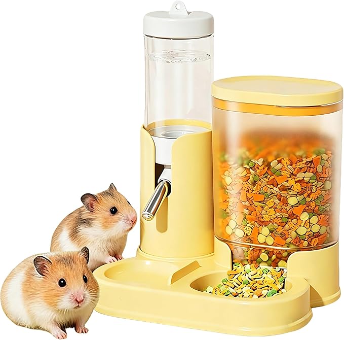 Hamster Water Bottle & Automatic Feeder Combo, No Drip Guinea Pig Water Bottle with Stainless Steel Nozzle, BPA Free Transparent Dispenser for Hamsters Guinea Pigs Gerbils
