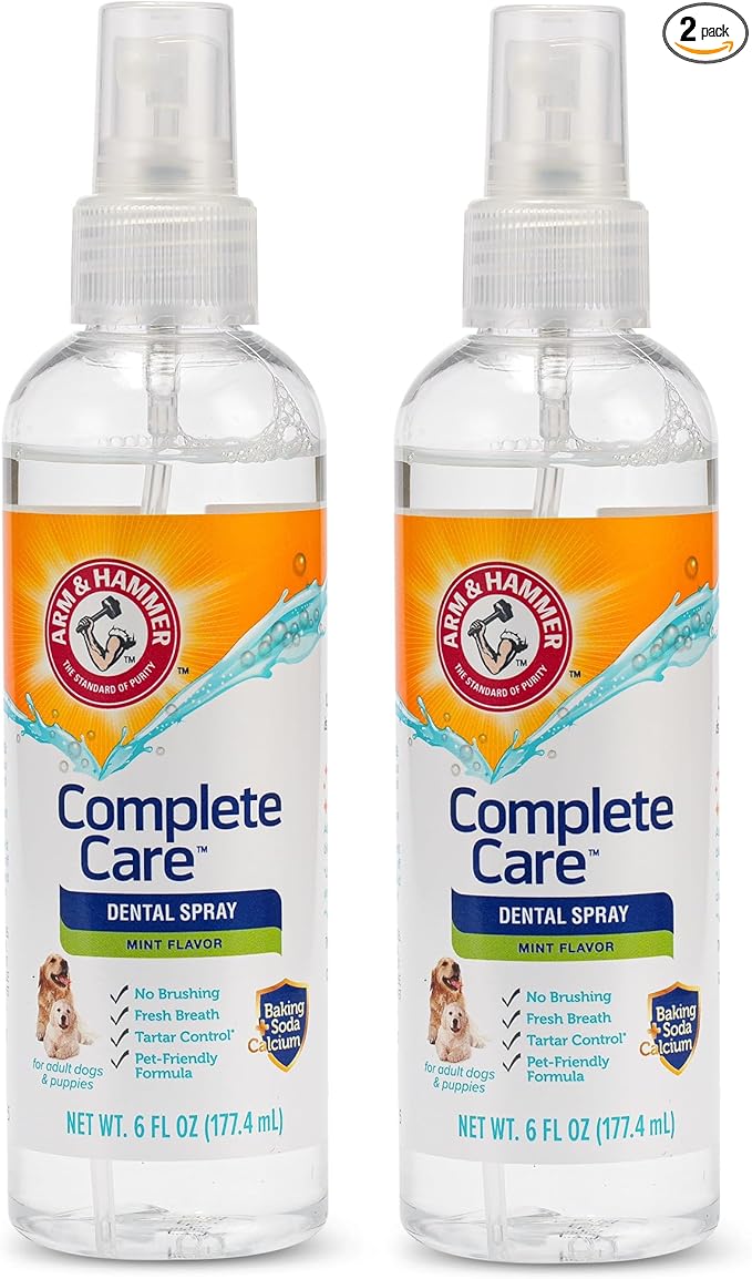 Arm & Hammer Complete Care Dog Dental Spray, Mint Flavor, Brushless Dog Breath Freshener with Baking Soda and Calcium for Tooth Enamel Support, Fluoride-Free, 6 Fl Oz - 2 Pack
