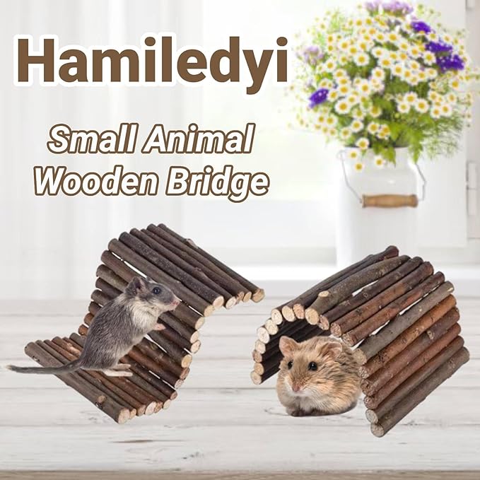 Hamiledyi Hamster Bridge Wooden Bridge Toy Rat Ladder for Small Animals Cage Wood Ladder Natural Hideout for Guinea Pig Chinchilla Ferret Reptile (Pack of 6) (6 Ladders)