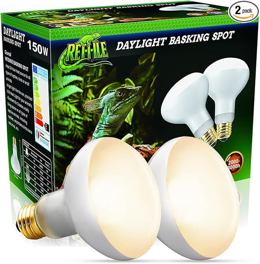 Reptile Heat Lamp 150W,Daylight UVA Basking Light Bulbs with E26 Base for Lizards, Turtles, Snakes and Amphibians 2 Pack