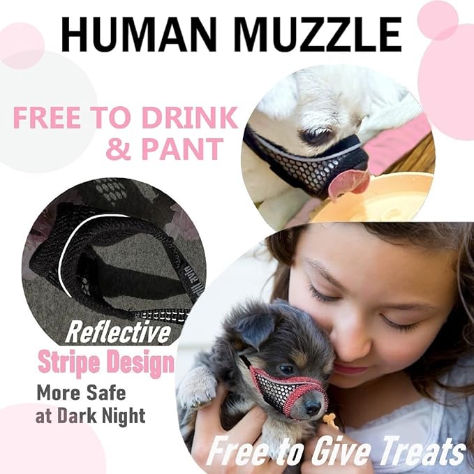Dog Muzzle, Soft Mesh Muzzles for Small Dogs, Chihuahua Shih Tzu Yorkie Pom, Short Snout Mouth Guard for Barking Biting Grooming, Breathable Adjustable Puppy Muzzle(Cherry-red, XS)