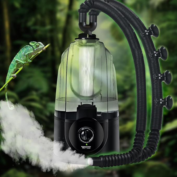 Coospider 3.8L Reptile Fogger Mister, Quiet Reptile Humidifier for Reptiles Tank, Terrarium Humidifiers, Reptile Misting System for Reptiles Amphibians Herps Vivarium (Dual Hose)