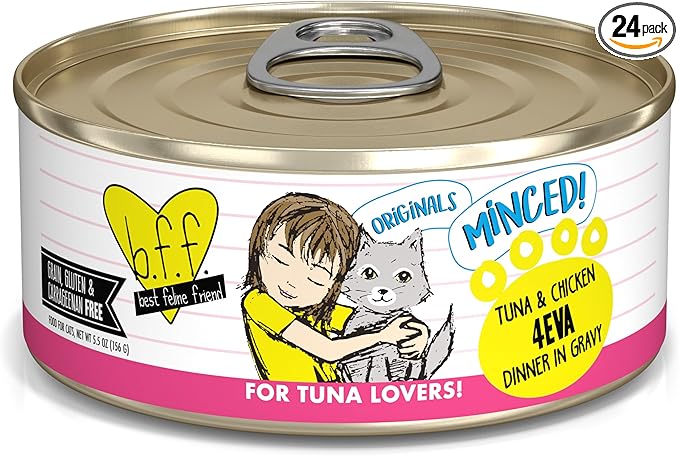 Weruva BFF Minced Natural Wet Cat Food, Tuna and Chicken 4 Eva in Gravy, 5.5oz Can, Pack of 24