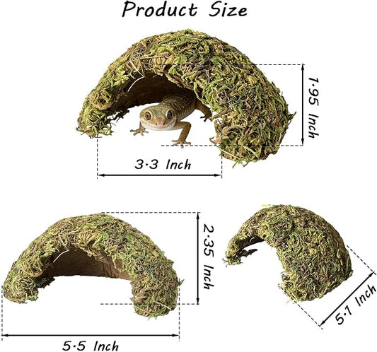 Reptile Hide Coconut Leopard Gecko Hide Humid Crested Gecko Tank Accessories Natural Moss Snake Hideouts for Ball Python, Bearded Dragon,Tortoise,Frog
