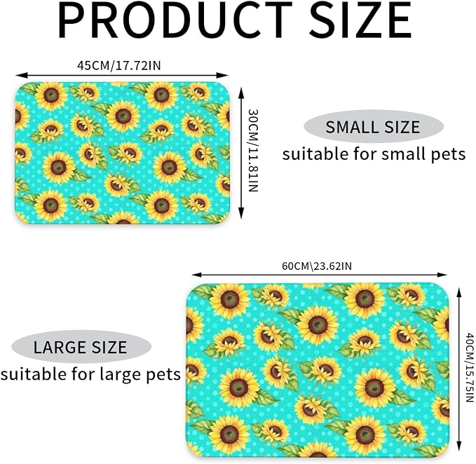 Dog Food Mat Pretty Sunflower Absorbent Dog Cat Bowl Mat for Food and Water