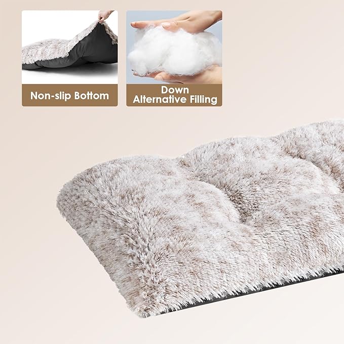 EHEYCIGA Fluffy Dog Crate Bed for Large Dogs, Plush Faux Fur Crate Pad, Calming Anti Anxiety Large Dog Bed, Washable Soft Warm Mat with Non-Slip Bottom, Brown