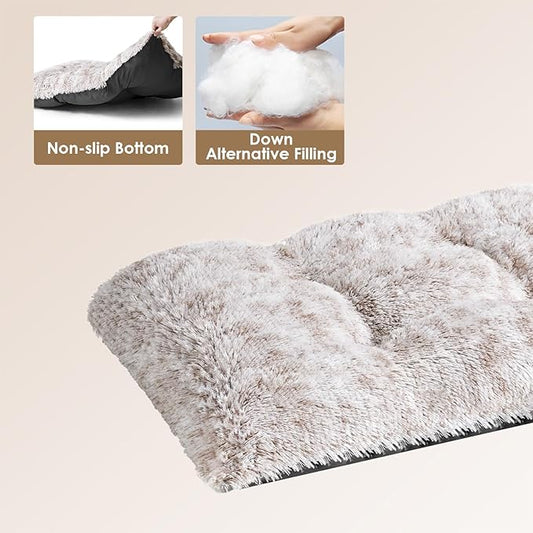 EHEYCIGA Fluffy XXL Dog Crate Pad, Plush Faux Fur Bed for Extra Large Dogs, Calming Anti Anxiety XXL Dog Bed, Washable Soft Warm Mat with Non-Slip Bottom, Brown