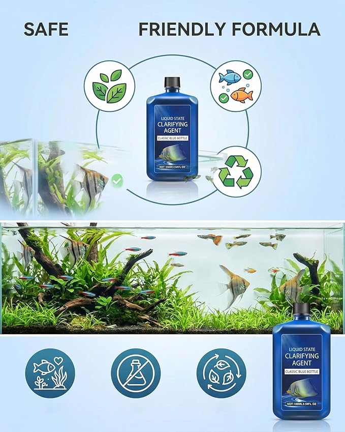 Fast-Acting Aquarium Water Clarifier, Powerful Freshwater Aquarium Water Purification Clarifier, Clears Cloudy Fish Tank, Liquid State Clarifying Agent, for Freshwater