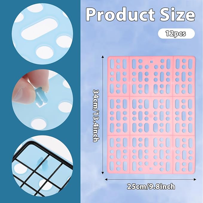 12 Pcs Plastic Rabbit Cage Mat Durable Rabbit Feet Pad Small Animal Feet Pad Cage Resting Mat with a Convenient Connectors, Bunny Pads for Easy Cleaning for Bunny Rat Guinea Cats