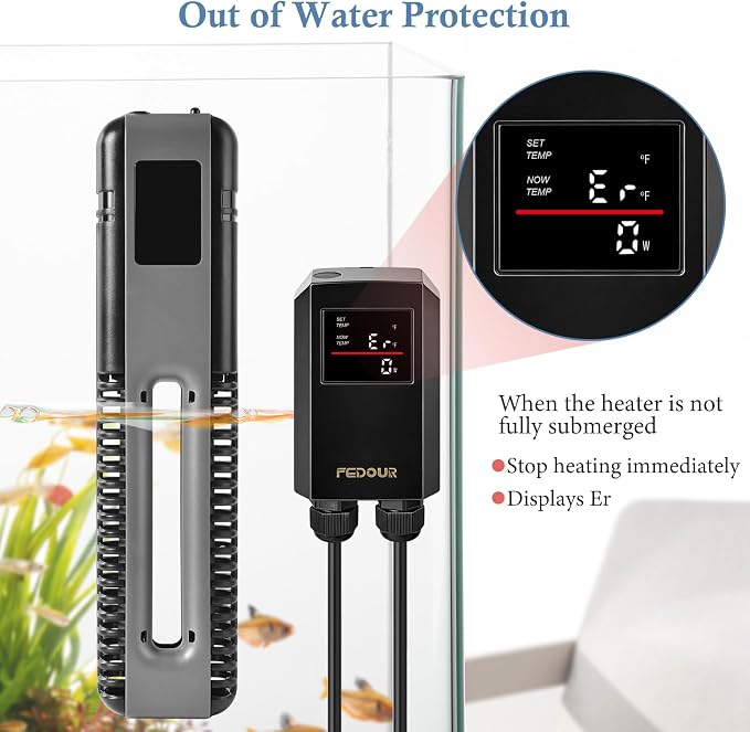 FEDOUR 600W 800W Titanium Aquarium Heater with Digital Controller, Submersible Aquarium Heater with Overheating Protection, for up to 220Gallon Fish and Turtle Tank (600W for up to 160Gal)