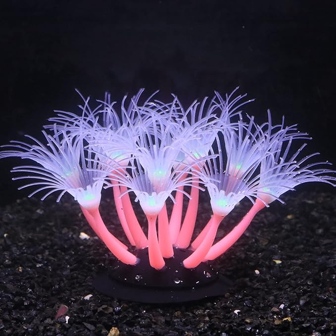 Artificial Flowers Soft Silica Gel Moves Naturally with Water Flow, Aquarium Decorations Glow in The Dark, Glowing Coral Ornaments for Fish Tank Decorations (Pink, Sunflower)