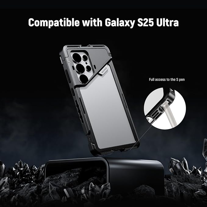 NEEWER S25 Ultra Phone Cage, Mobile Video Rig Phone Stabilizer with 67mm Filter Adapter, 17mm Lens Backplate, T Mount Adapter Compatible with Moment Samsung Galaxy S25 Ultra, 1x Cleaning Cloth, PA082
