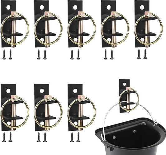 8 Pcs Water Bucket Hook with Pin Heavy Duty Wall Mounted Equestrian Bucket Hooks Hangers Horse Feed Bracket for Horse Stall Stable Barn,Black