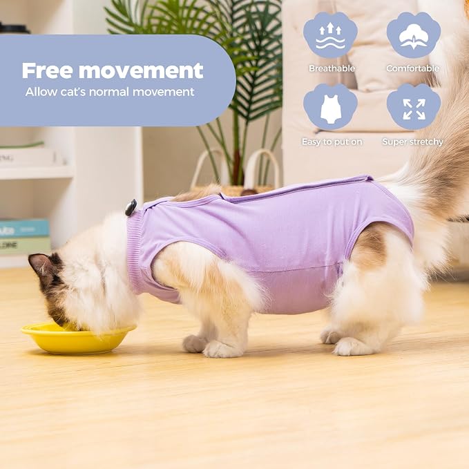 Avont Cat Recovery Sui,Post-Surgery Protective Vest Purple S | Breathable & comfortable cat onesie for cats after surgery female. Soft alternative to cone. Machine washable.