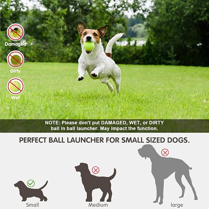 MEKAPLE Automatic Dog Ball Launcher, Dog Ball Thrower Machine with 10-30Ft 3 Launching Distance, Interactive Toys for Small Dogs Indoor & Outdoor with 15 Mini Tennis Balls-2 Inch Light Green