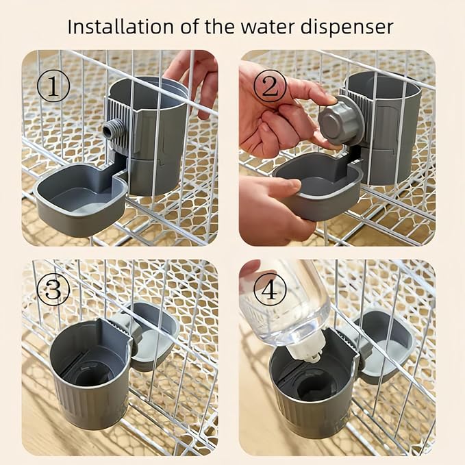 Hanging Automatic Food Water Dispenser,Rabbit Feeder Guinea Pig Water Bottle Food Feeder for Ferret Guinea Pig Rabbit Bunny Cage Accessories (Grey)