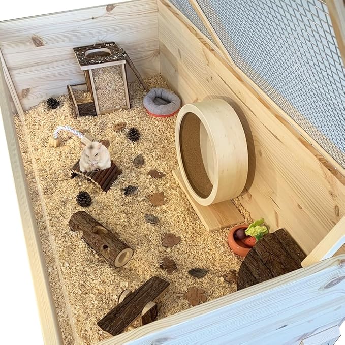Tiiyee Wooden Hamster Exercise Wheel, Silent Silent Running Wheel Wooden Small Pets Quiet Spinner Play Toy Cage Accessories for Dwarf Syrian Hamster Rat Gerbil Mice Guinea Pigs(S)