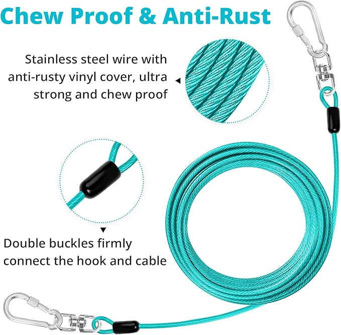 jenico Dog Tie Out Cable: 30 ft Dog Lead for Yard - Heavy Duty Chain Leash Outside for Small Large Dogs Up to 500 lbs - Outdoor Dog Runner Tether
