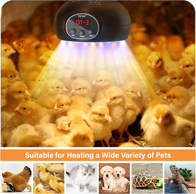 Chicken Coop Heater Lamps,200W-350W-500W Reptile Heating Lamp Upgraded with UVA UVB Ligh 3-6-9-12H Timer,Protable Greenhouse Heater for Outdoor Chicken Coop for Reptile Rabbits Dog Cats (5.2 Inch)