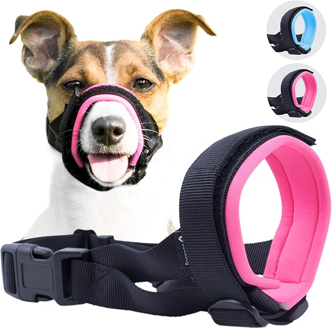 Gentle Muzzle Guard for Dogs - Prevents Biting and Unwanted Chewing Safely - New Secure Comfort Fit - Soft Neoprene Padding - No More Chafing - Training Guide Helps Build Bonds with Pet (XL, Pink)
