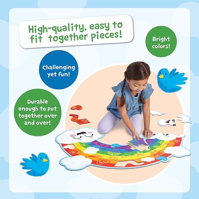 Peaceable Kingdom Shimmery Rainbow Floor Puzzle - 35-Piece Giant Floor Puzzle for Kids Ages 3 & up - Fun-Shaped Puzzle Pieces - Great for Classrooms