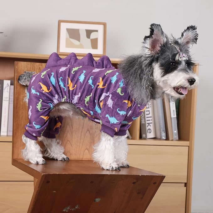 CuteBone Dinosaur Costume Dog Pajamas, Stretchy Spandex Crystal Velvet Sleepwear Coat for Small Dogs, Soft & Warm Pet Outfit Clothes for Cold Weather, Cozy Pullover Design COSP04S