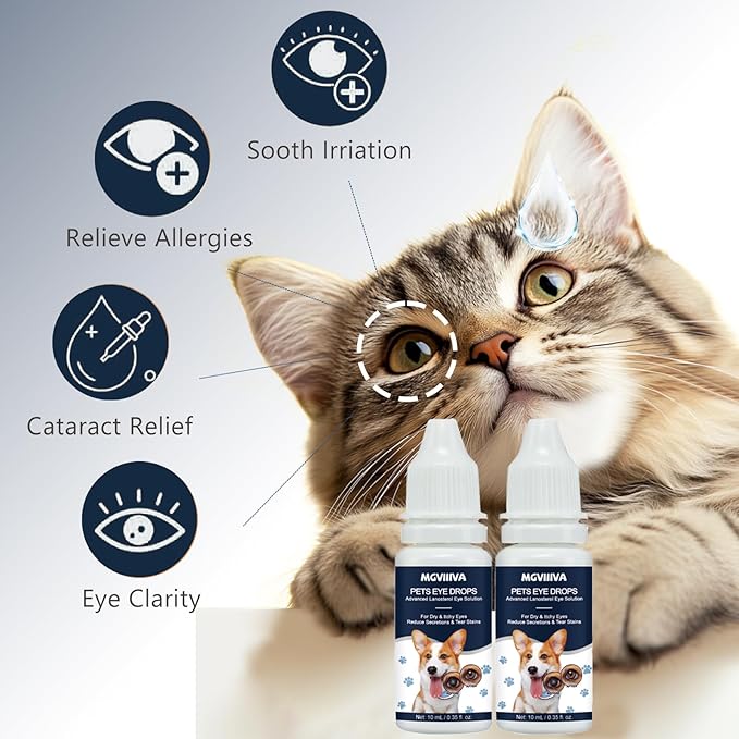 Cataract Drops for Dogs, Dog Eye Drops for Relieving Itching & Irritation, Vet Recommend Eye Drops for Dogs Eye Infection Treatment, Long-Lasting Relief for Dryness Pink Eyes Vision Clarity (2 X10ml)
