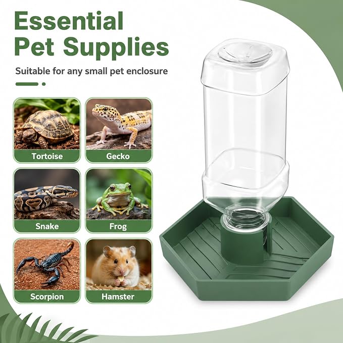 Reptile Water Dispenser, Terrarium Tank Reptiles Food Feeders Bowl, Reptile Water Feeder, Automatic Water-Dispenser, Bearded Dragon Water-Bowl, Small Water-Dish for Lizards Turtles Snake (12.5x10.8cm)
