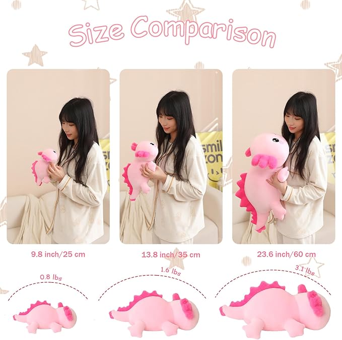 SQEQE Weighted Axolotl Plush, Weighted Axolotl Stuffed Animal, Cute Plushies Soft Pink Pillow Toy Gift for Kids Adults 9.8 Inch, 0.8 lbs