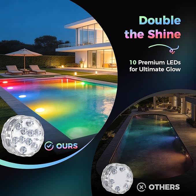 2026 Upgraded Submersible LED Lights, IP68 Waterproof Floating Pool Hot Tub Lights with Remote Control, 16 RGB Colors, Timer, Suction Cups, Battery Powered Underwater Lights for Spa, Pond, Vase Decor