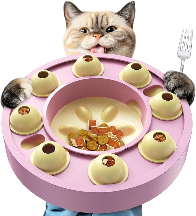 KADTC Cat Puzzle Toy for Cats Indoor, Slow Feeder Bowl for Fast Eaters, Interactive Kitten Enrichment Pink Toy
