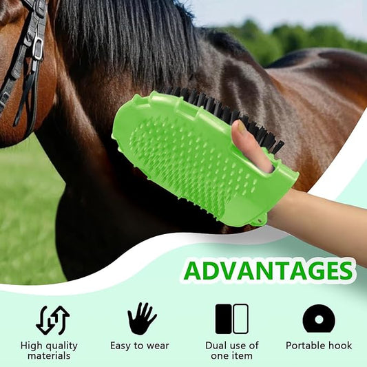 La La Pet Rubber Brush Scraper for Horse Care Double-Sided Animal Grooming Mitt Handheld Glove Brush Professional Horse Bathing Tools