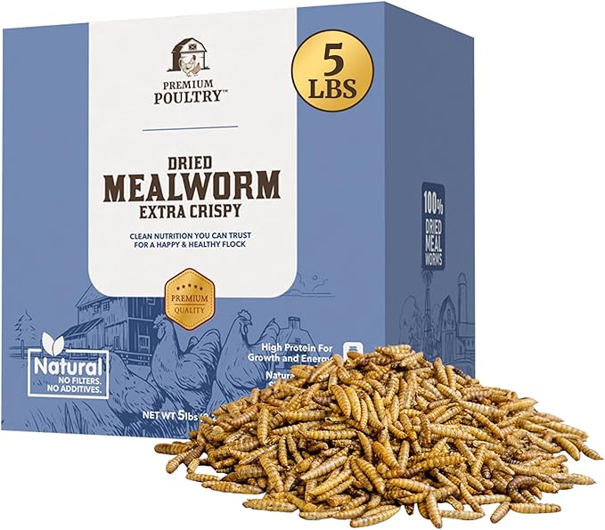 5 lb Mealworms Bundled with 5 lb Black Soldier Fly Dried Chicken Feed - Natural High Protein Treats for Backyard Poultry, 2 Bags