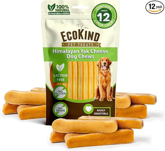 EcoKind Premium Gold Yak Cheese Himalayan Dog Chews, Dog Treats Large Breed, All Natural, High Protein Dog Chew, Cheese, Large - 12+ Chews (3 lbs)