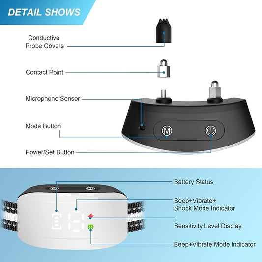 Dog Bark Collar,Bark Collar with Adjustable Sensitivity for Large Medium Small Dogs,Smart Bark Collar Anti False Trigger,Rechargeable Anti Barking Collar with Beep Vibration and Optional Shock