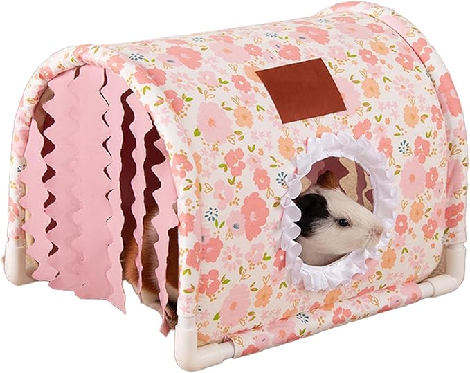 Tunnel Hideout Small Animal Warm Hideout, Washable Indoor Cage Accessory for Hedgehog, Rabbit, Chinchilla, Guinea Pig, Small Dogs & Cats, Multi-Pet Suitable (Pink)