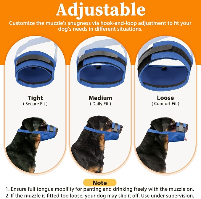 Mayerzon Dog Muzzle for Large Medium Small Dogs, Adjustable Fit, Soft & Sturdy Fabric, Prevents Fierce Barking Biting Chewing, Ideal for Grooming Walking Vet Visits, Allows to Pant Drink (Blue, L)