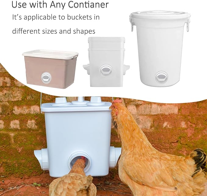 Essilnn DIY Chicken Feeder and Waterer Automatic Chicken Feeder No Waste Poultry Feeder Kit for Buckets Barrels Bins Troughs, 6 Ports and 6 Water Cups