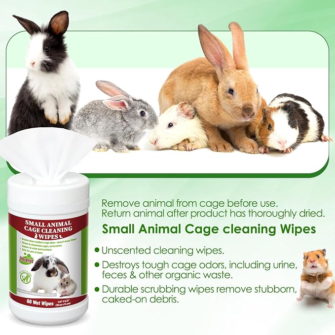 1 Pack Small Animal Cage Wipes 60 Count Small Animal Cage Clean up Wipes Removes Stubborn Caked-on Hamster Cages Cleaner for Pet Bunny Supplies Cleaning Deodorizing