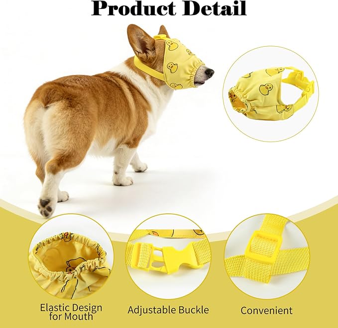 NACOCO Dog Calming Cap Eye Mask Ducks Nylon Shading Pet Anxiety Mask Muzzle for Grooming Anti Car Sickness (Yellow, XL)