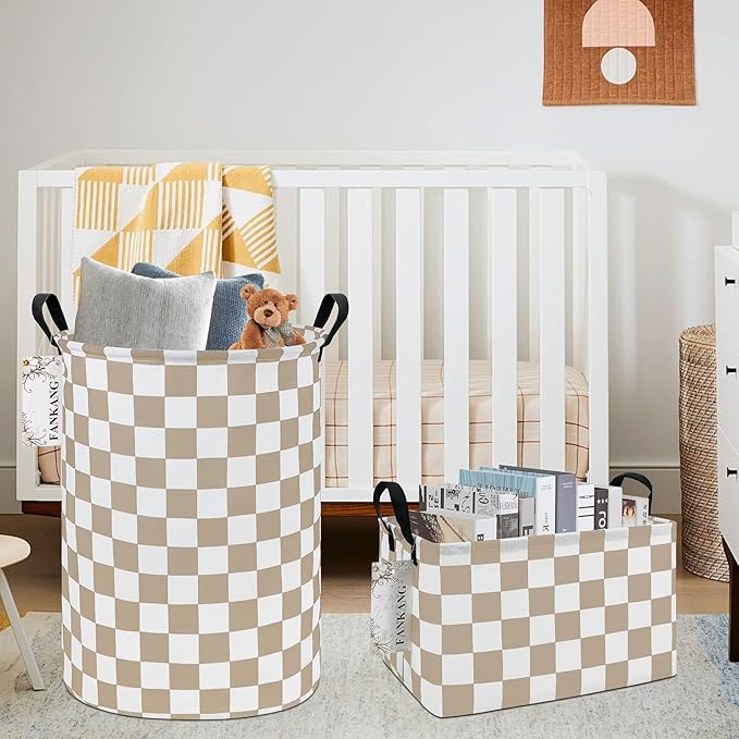 Storage Basket, Nursery Hamper Canvas Laundry Basket Foldable with Waterproof PE Coating Large Storage Baskets for Kids Boys and Girls, Office, Bedroom, Clothes,Toys(Beige flag)