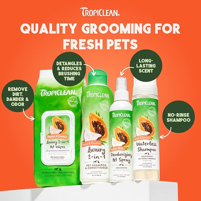 TropiClean Papaya & Coconut Dog Wipes for Paws and Bottom | Deep Cleaning Dog Grooming Wipes | Safe for The Face | Cat Friendly | 400 Count