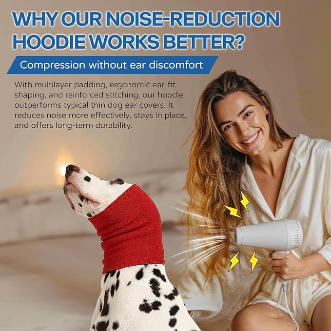 Dog Calming Hoodie and Ear Muffs – Soft Double-Layer Ear and Neck Cover for Anxiety Relief & Noise Protection, Elastic Pet Head Wrap for Grooming, Bath, Drying & Fireworks