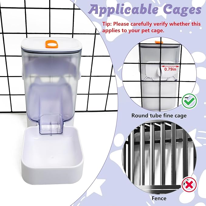 34oz Automatic Rabbit Food Dispenser for Cage Hanging Guinea Pig Feeder No Drip Bunny Food Bowl for Ferret Rat Hamster Chinchilla and Other Small Animals (White)