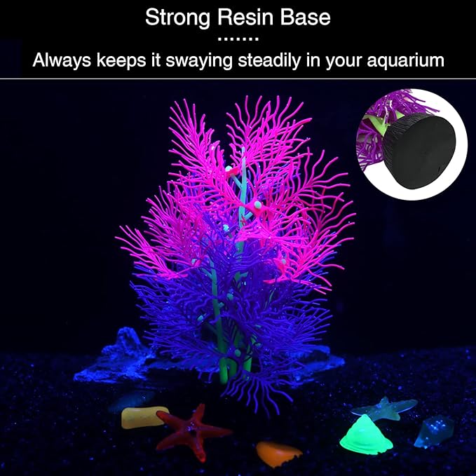 Aquarium Decorations Glowing Silicone Ornament for Tank Landscape Decor - Betta Fish Tank (Purple)