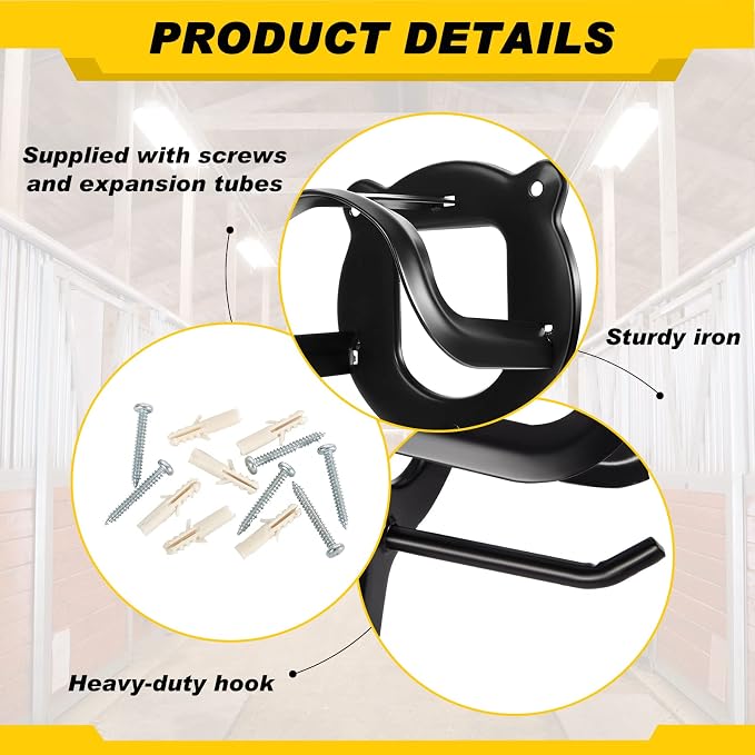 Dunzy 12 Counts Horse Bridle Rack Bridle Bracket Bridle Hooks Horse Tack Storage Halter Hanger Metal Bridle Holder with Tubes and Screw for Horse Barn Supplies, Black